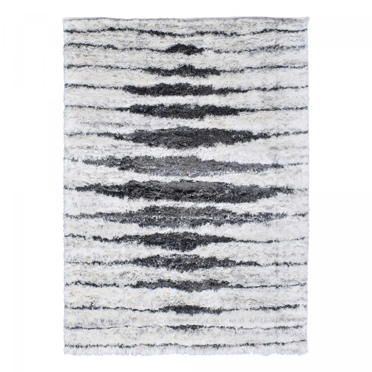 Tapis longs poils shaggy tissé motif berbère LYN4 DOUX 5 crème, gris foncé, UN AMOUR DE TAPIS