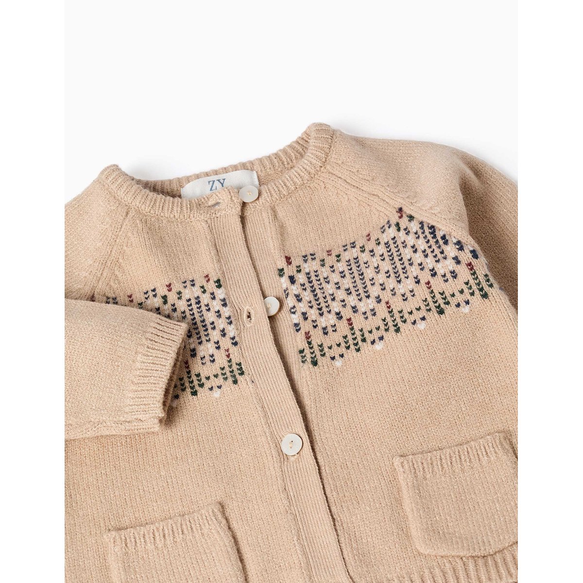 Cardigan en maille avec motif jacquard beige clair, ZIPPY