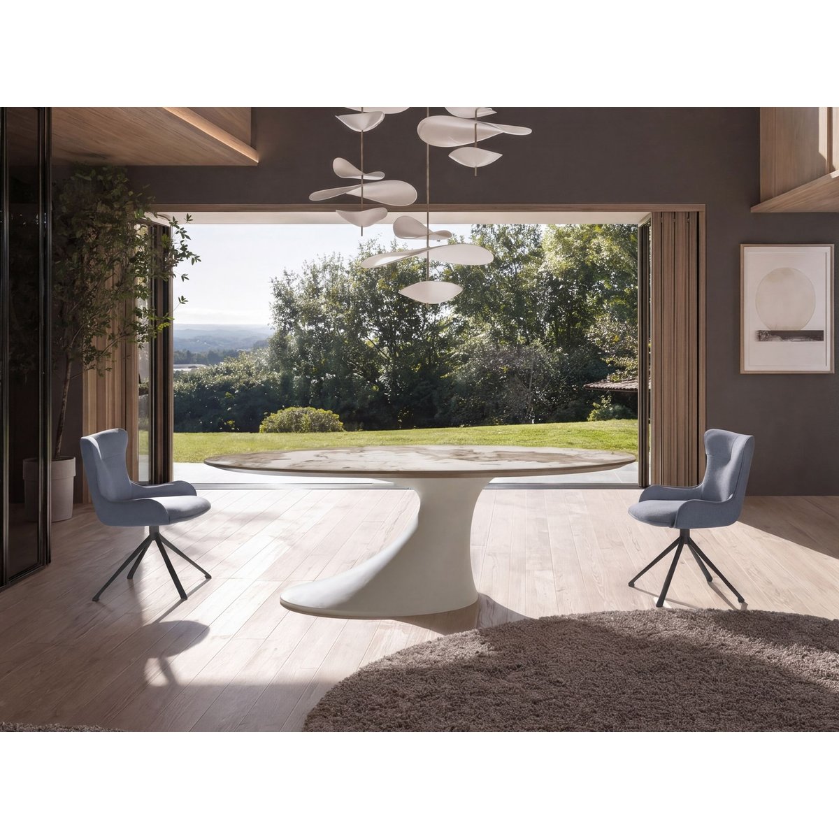 Chaise pivotante en tissu bleu | gris foncé, ANGEL CERDA