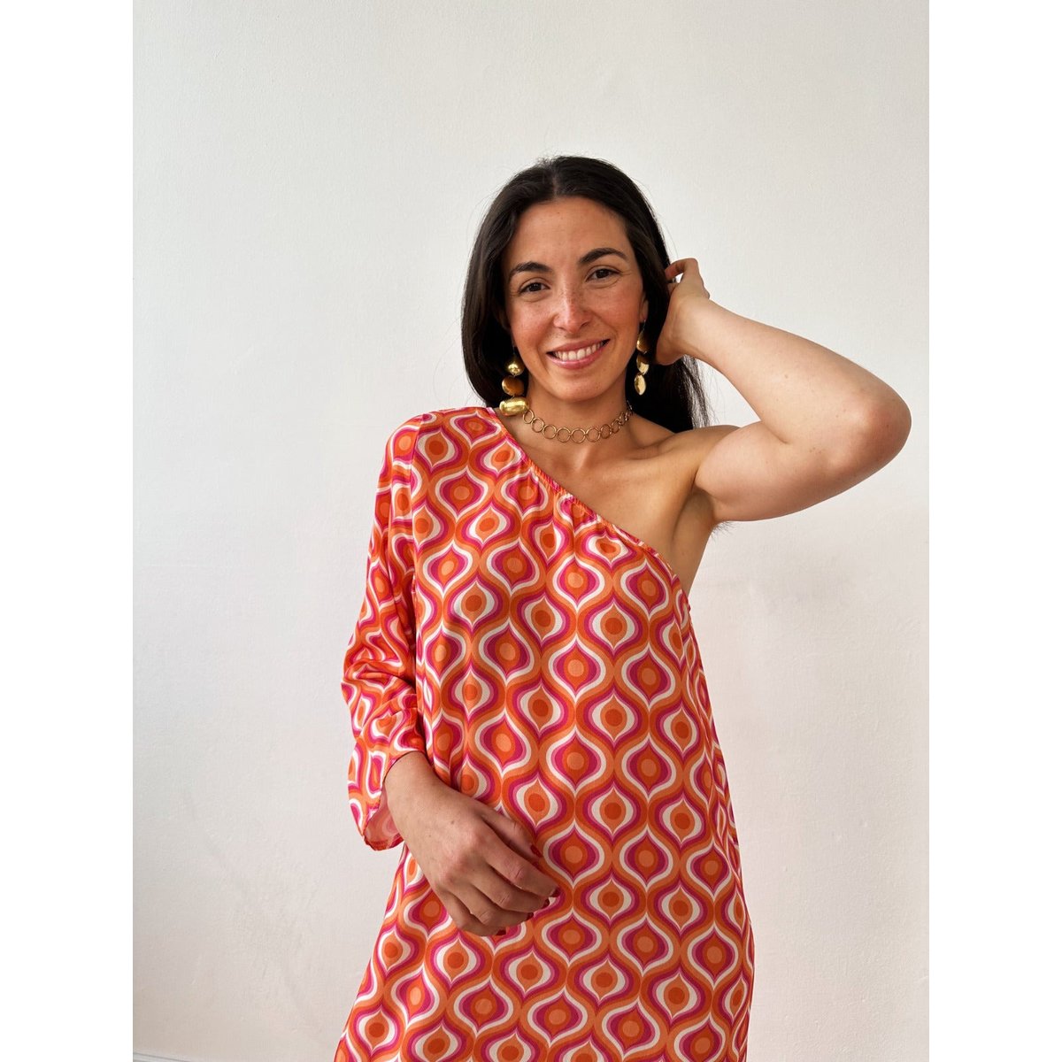Robe midi asymétrique TINA orange, MINDTRAVELER