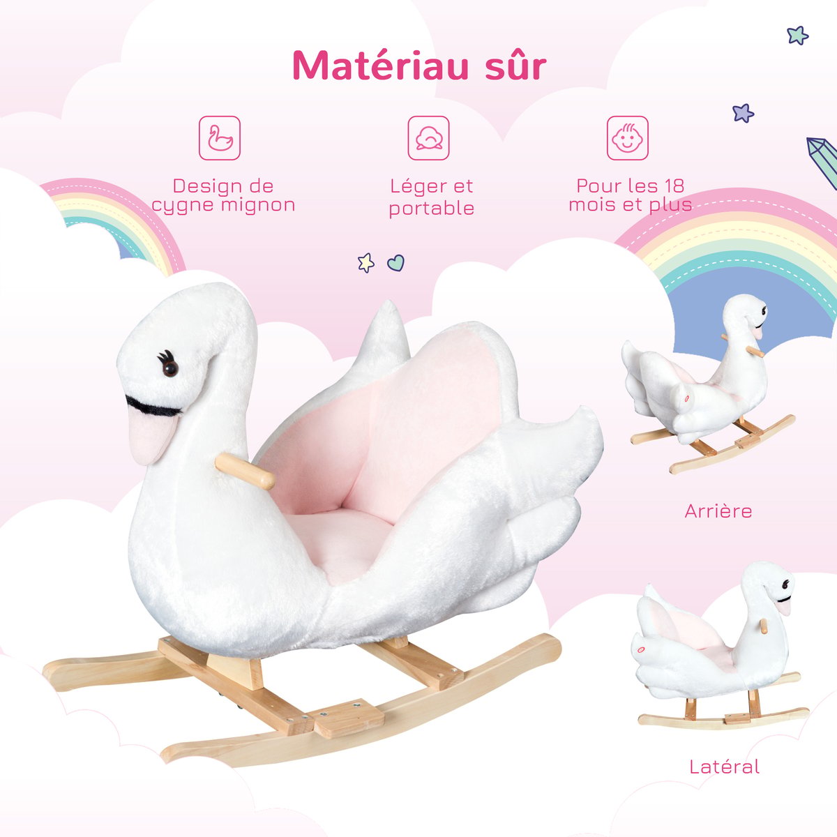 Cheval à bascule pour enfants Peluche courte blanc, HOMCOM