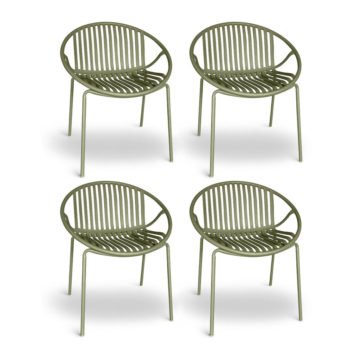 Lot de 4 fauteuils de table en polypropylène et métal, CALYPSO vert, NOW'S HOME