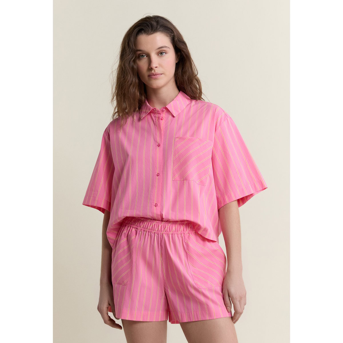 Short de pyjama à rayures avec coton SAONA imp fond rose, ETAM