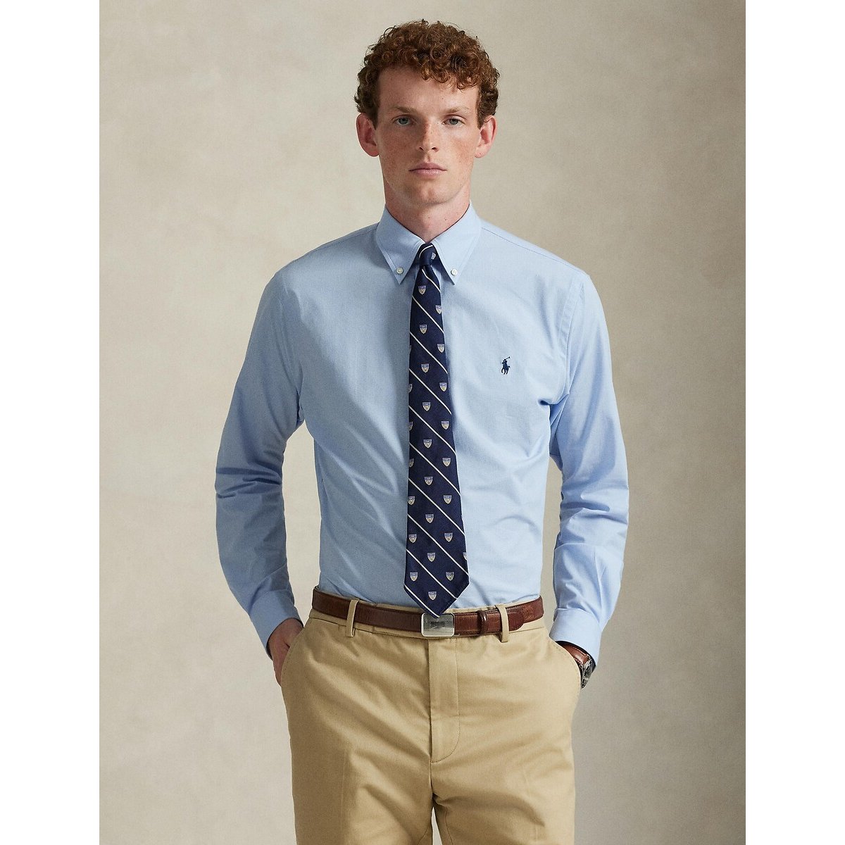 Chemise Custom Fit en popeline stretch bleu/blanc, POLO RALPH LAUREN