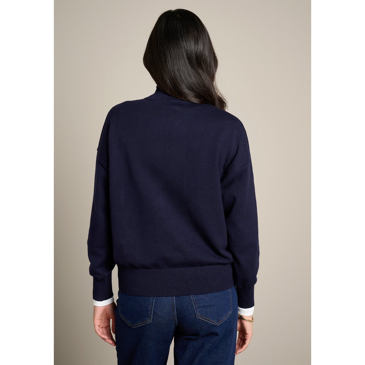 Pull col montant zippé bleu marine, LOLALIZA