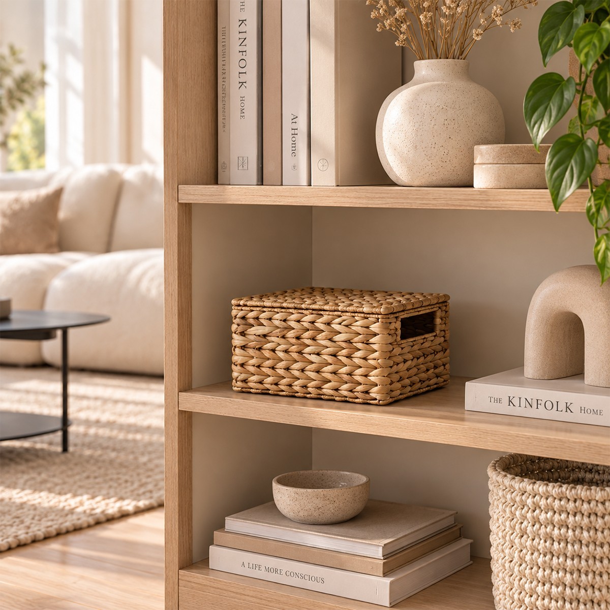 Boîte de rangement en jacinthe d'eau S - MAYA beige, CALICOSY