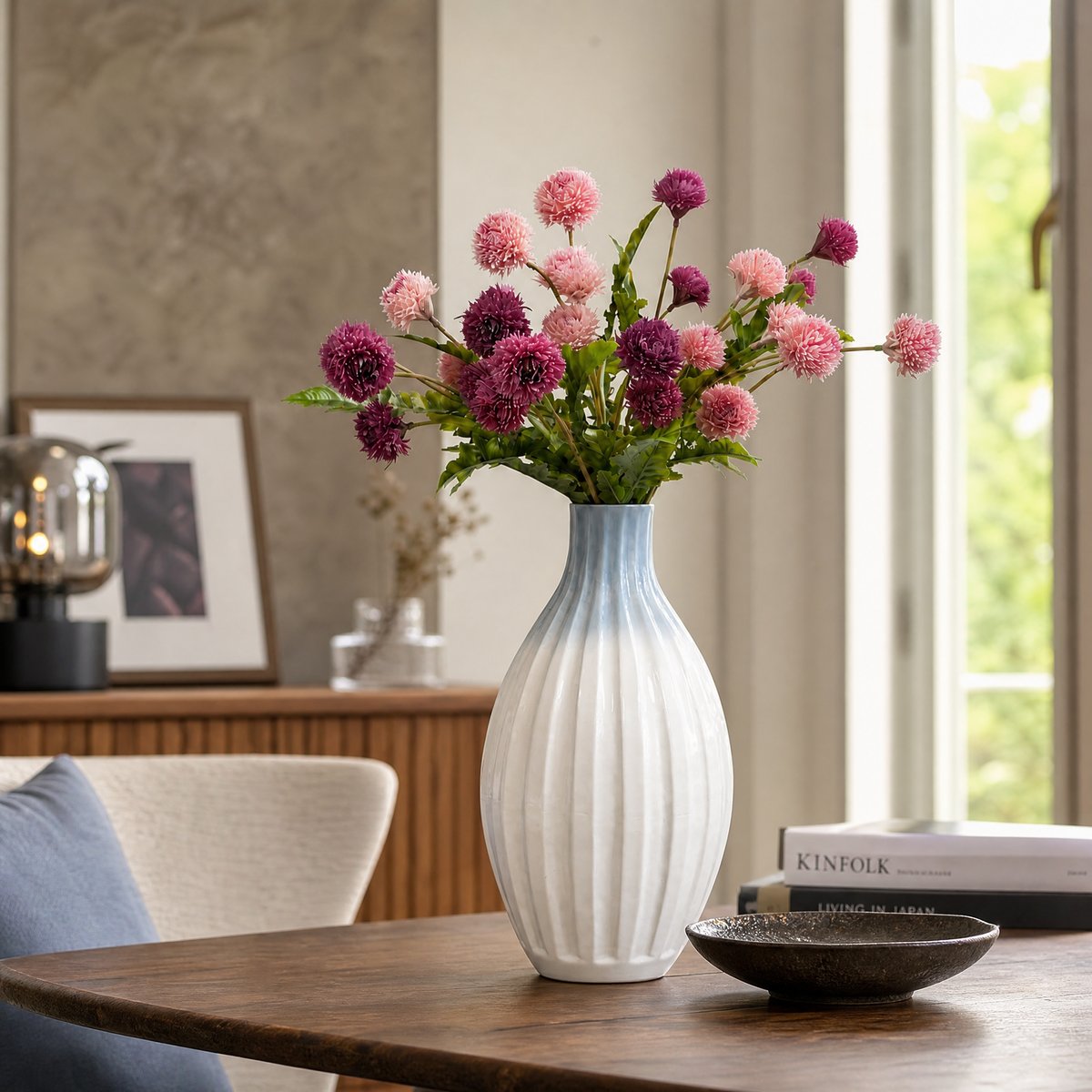 Bouquet de 6 tiges de chrysanthèmes artificiel H62 rose, SIA