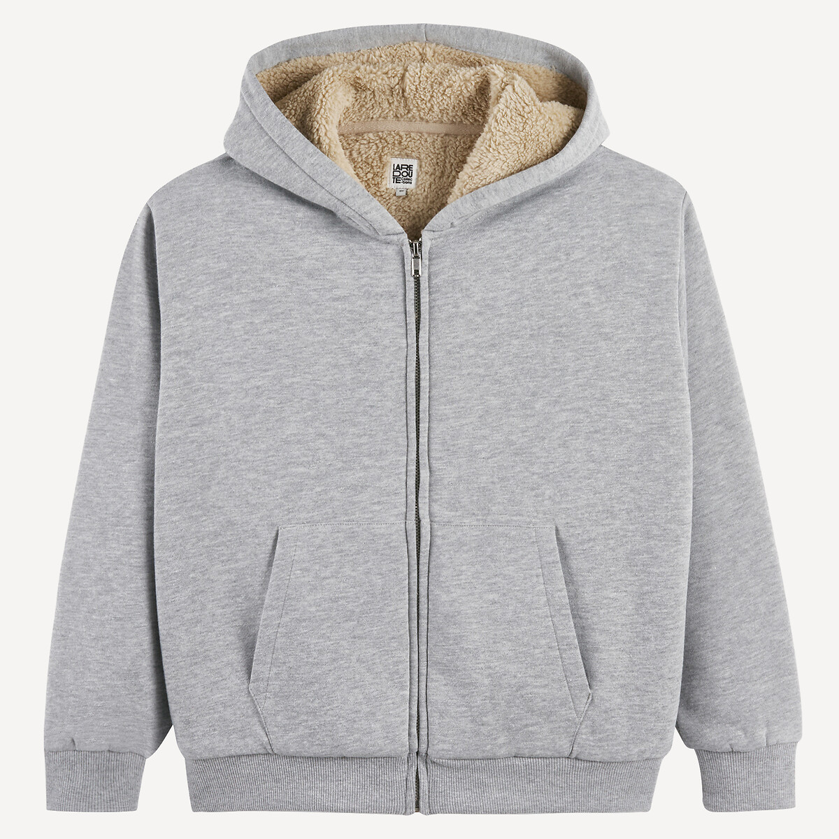 Sweat zippé à capuche, molleton doublé sherpa gris chiné, LA REDOUTE COLLECTIONS