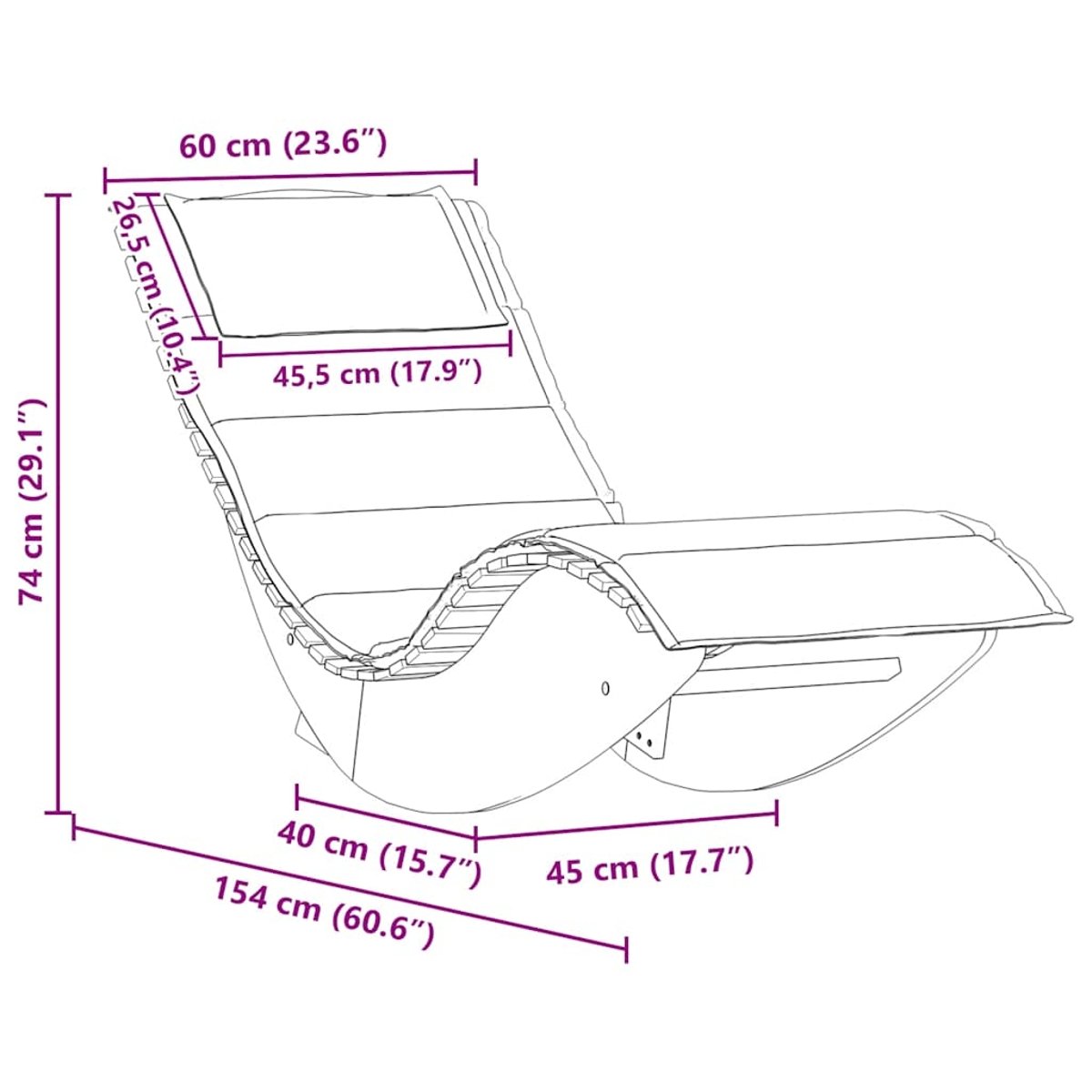 Chaise longue à bascule ergonomique avec coussin et appuie-tête rouge, HOME MAISON