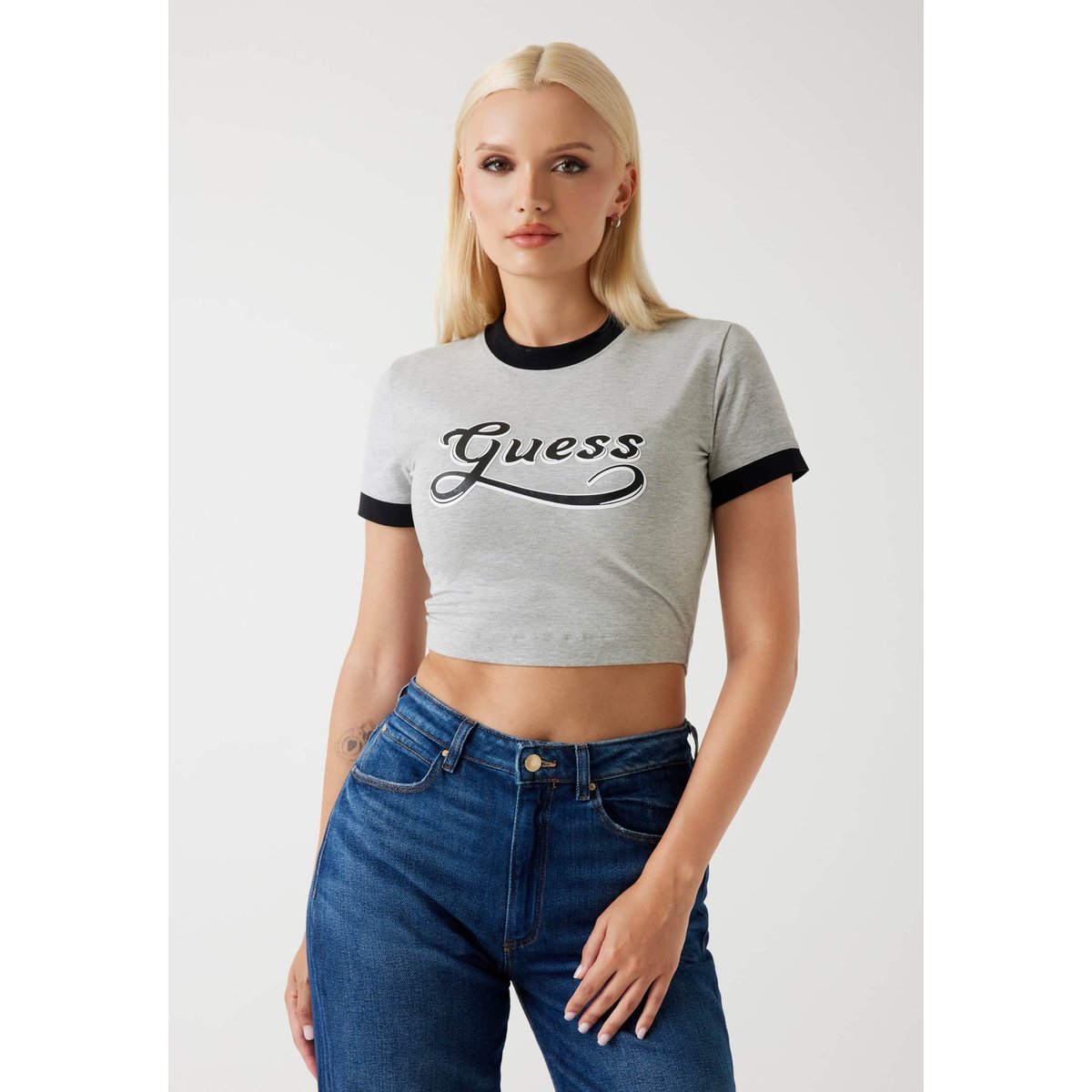 T-Shirt Logo Crop Boxy gris, GUESS
