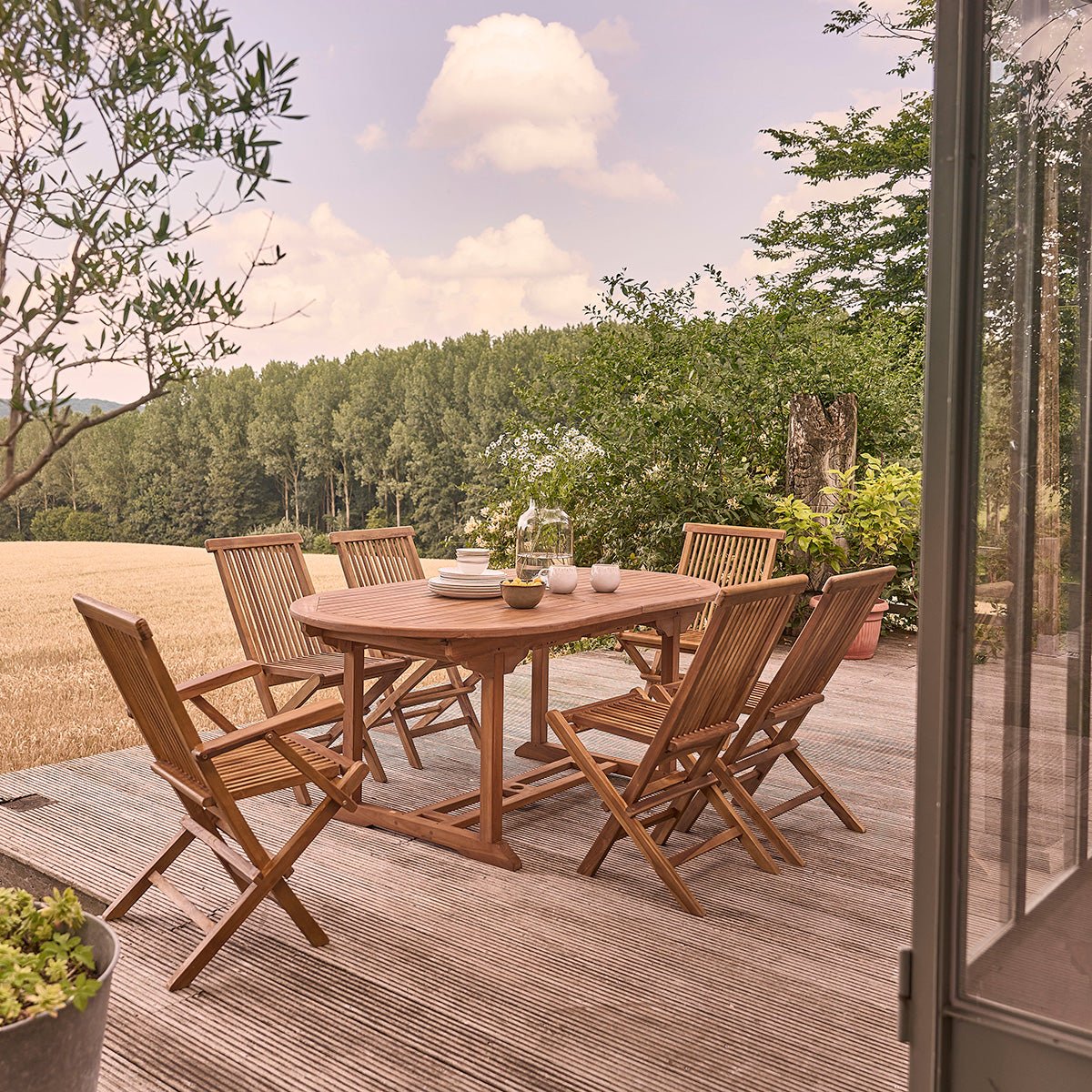 Salon de jardin en teck huilé extensible 8/10 places BALI marron, BERAH GETAH