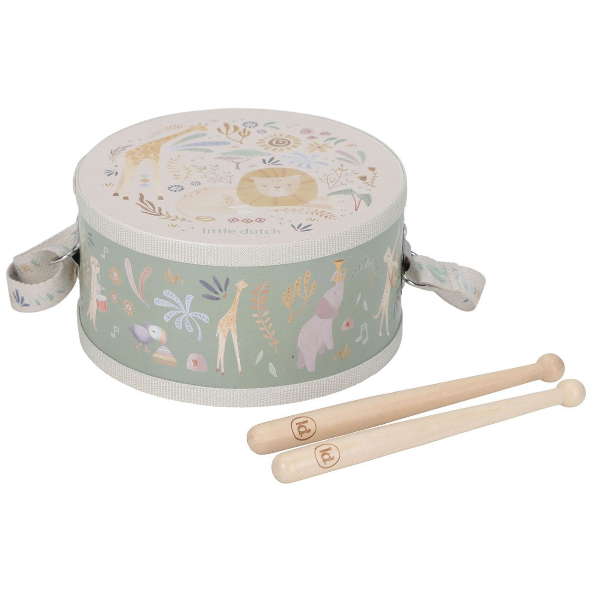 Tambour vert, multicolore, bois, LITTLE DUTCH