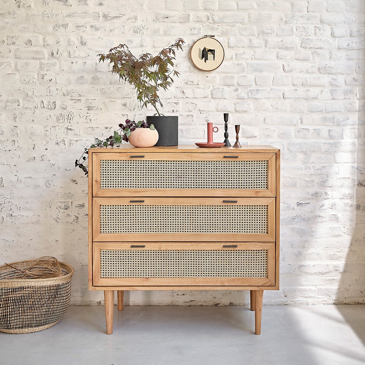 Commode en bois massif et cannage 100 cm ALBA naturel, BERAH GETAH