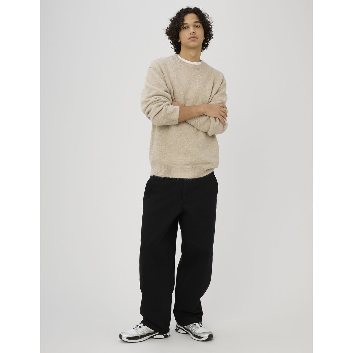 Pantalon chino twill large noir, BZB