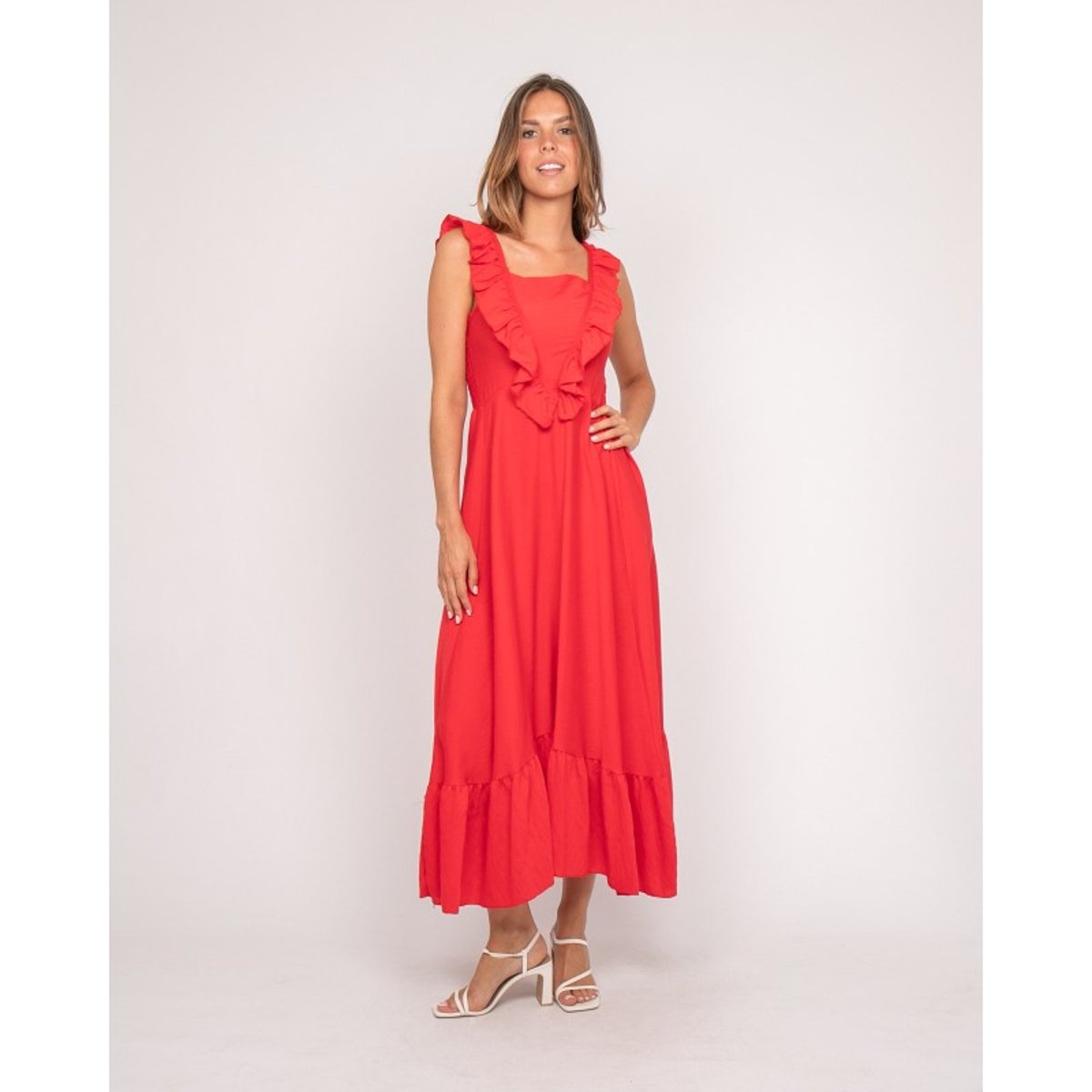 Robe Longues à Bretelles Iparme rouge, DONA LISA