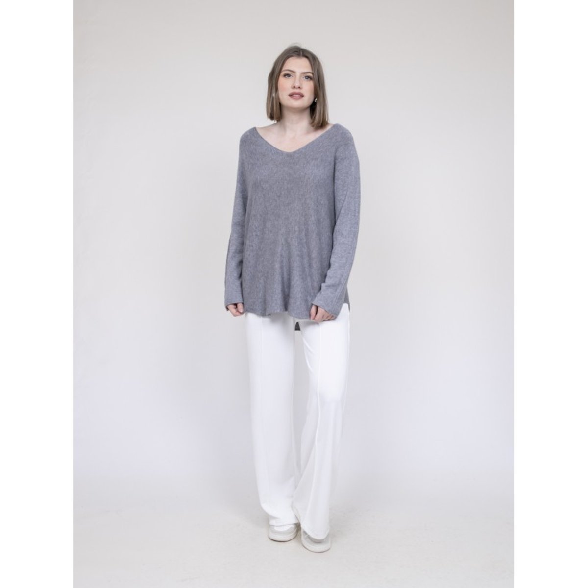 Pull Col V Kornelia gris, DONA LISA