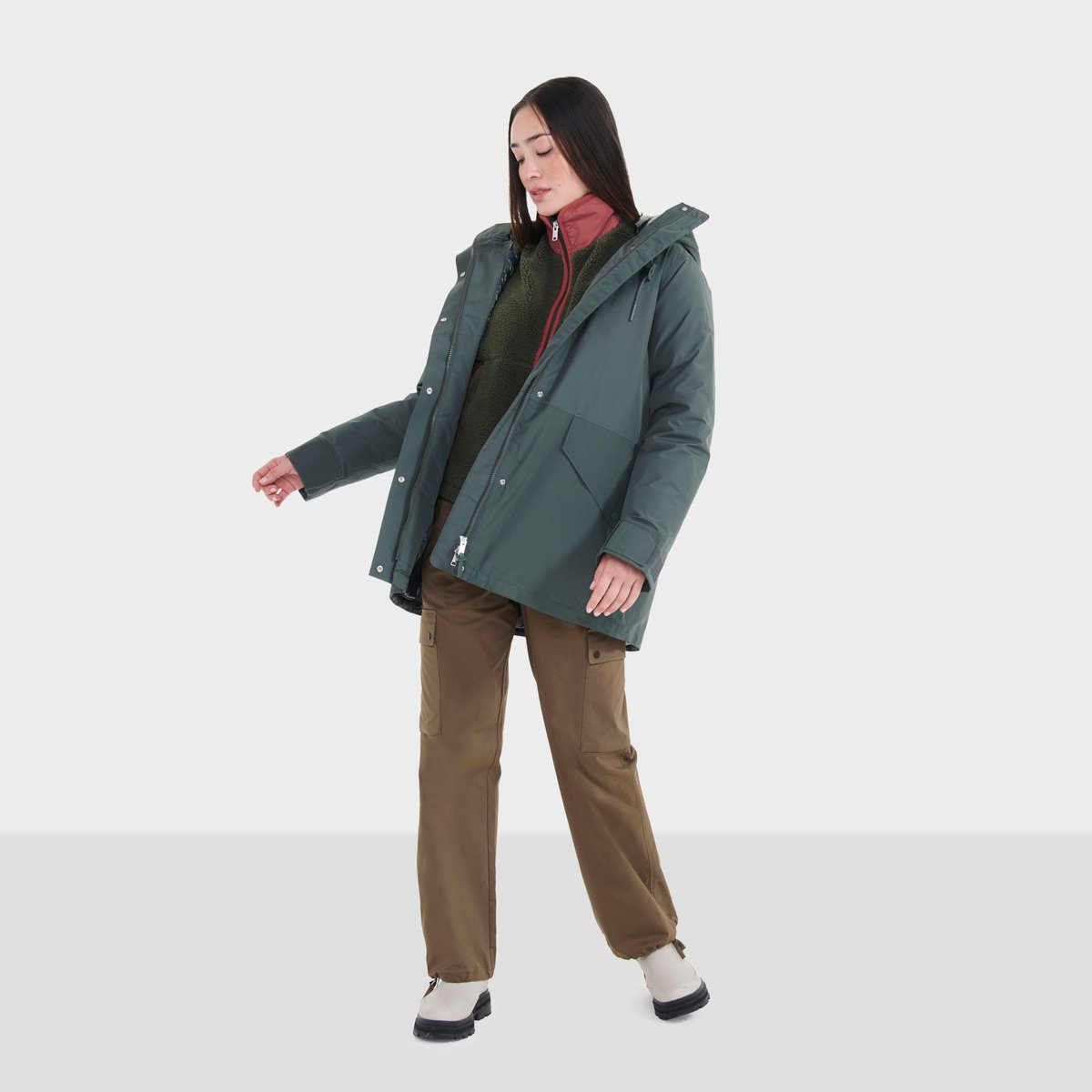 Parka imperméable à capuche vert bouteille, AIGLE