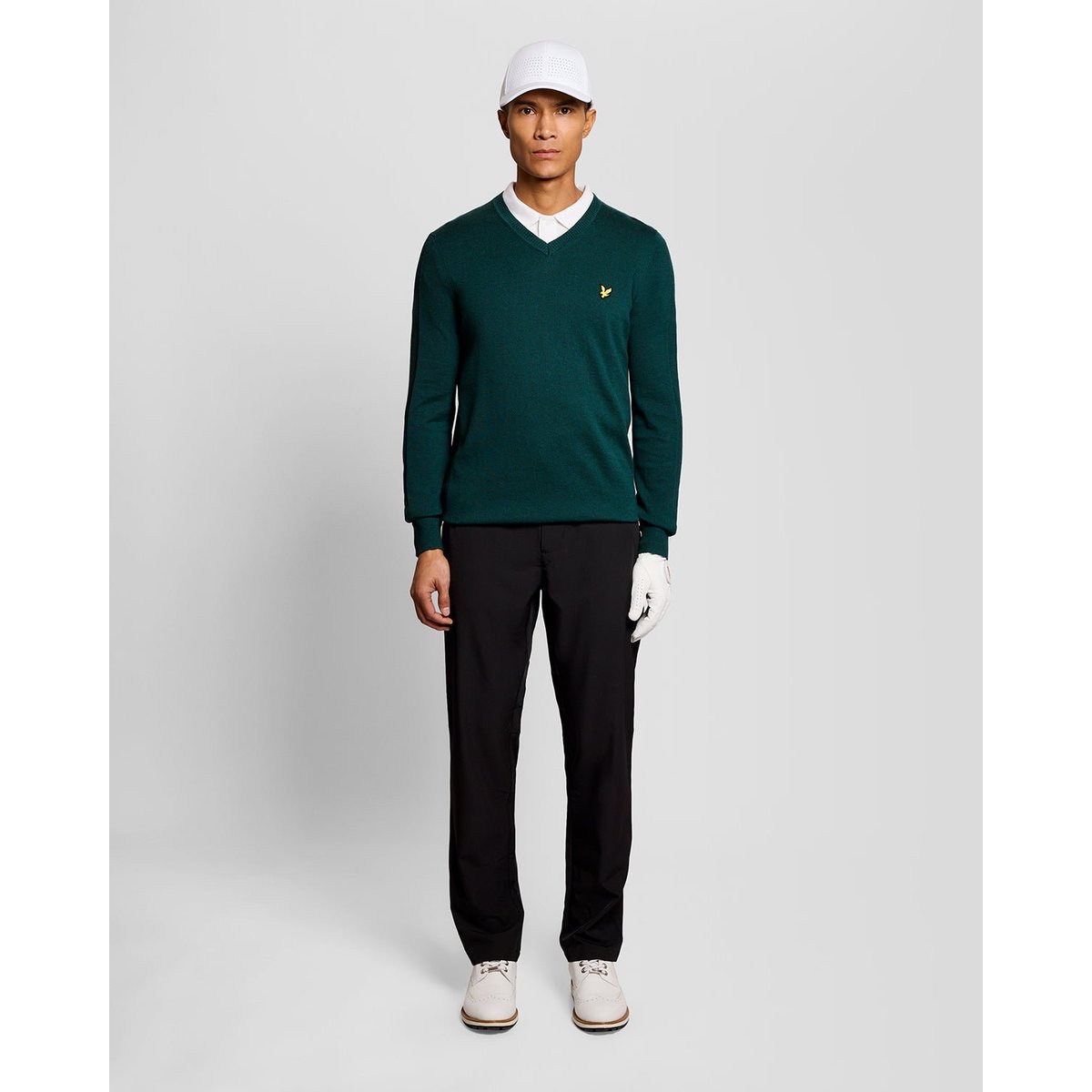 Pull en mélange de coton col V vert mediterranea, LYLE & SCOTT