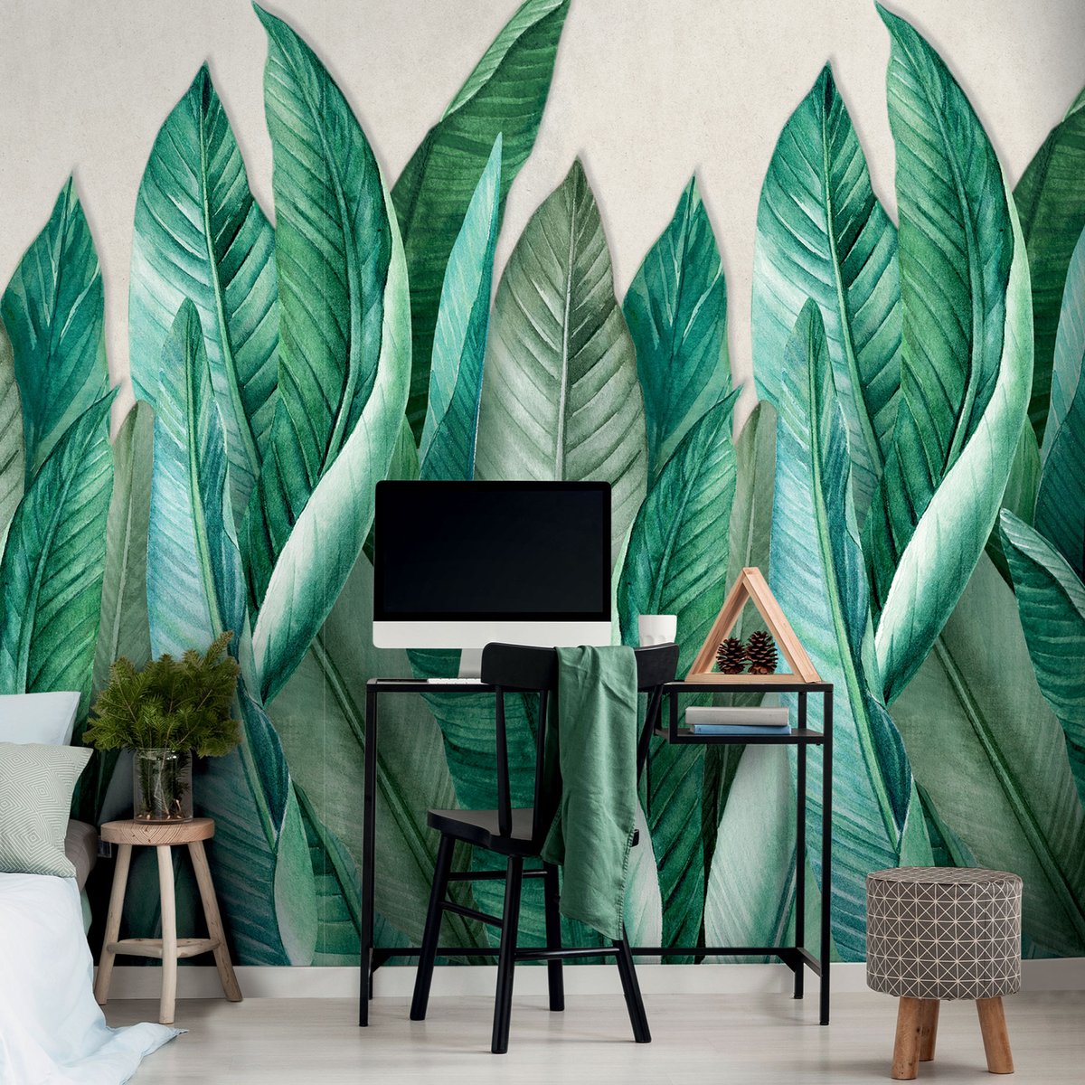 Papier peint feuilles de bananier vert, HEXOA