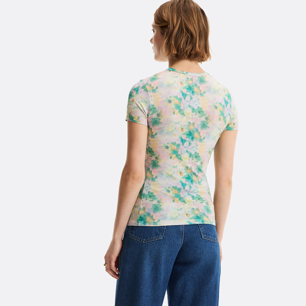 T-shirt col rond manches courtes imprimé floral imprimé fleur, LA REDOUTE COLLECTIONS