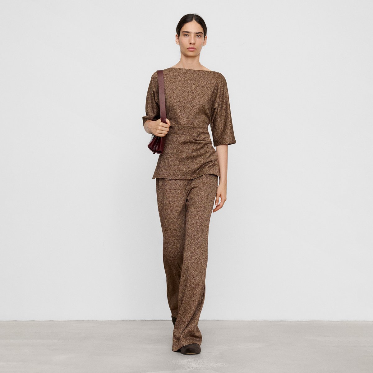Pantalon flare en tissu chiné grenat/marron, ADOLFO DOMINGUEZ