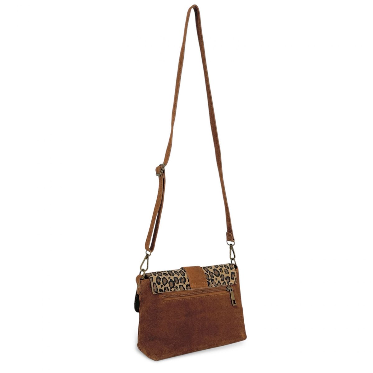 Sac à main en croute de cuir imprimé léopard VERONE SUEDE LEO léopard camel, OH MY BAG