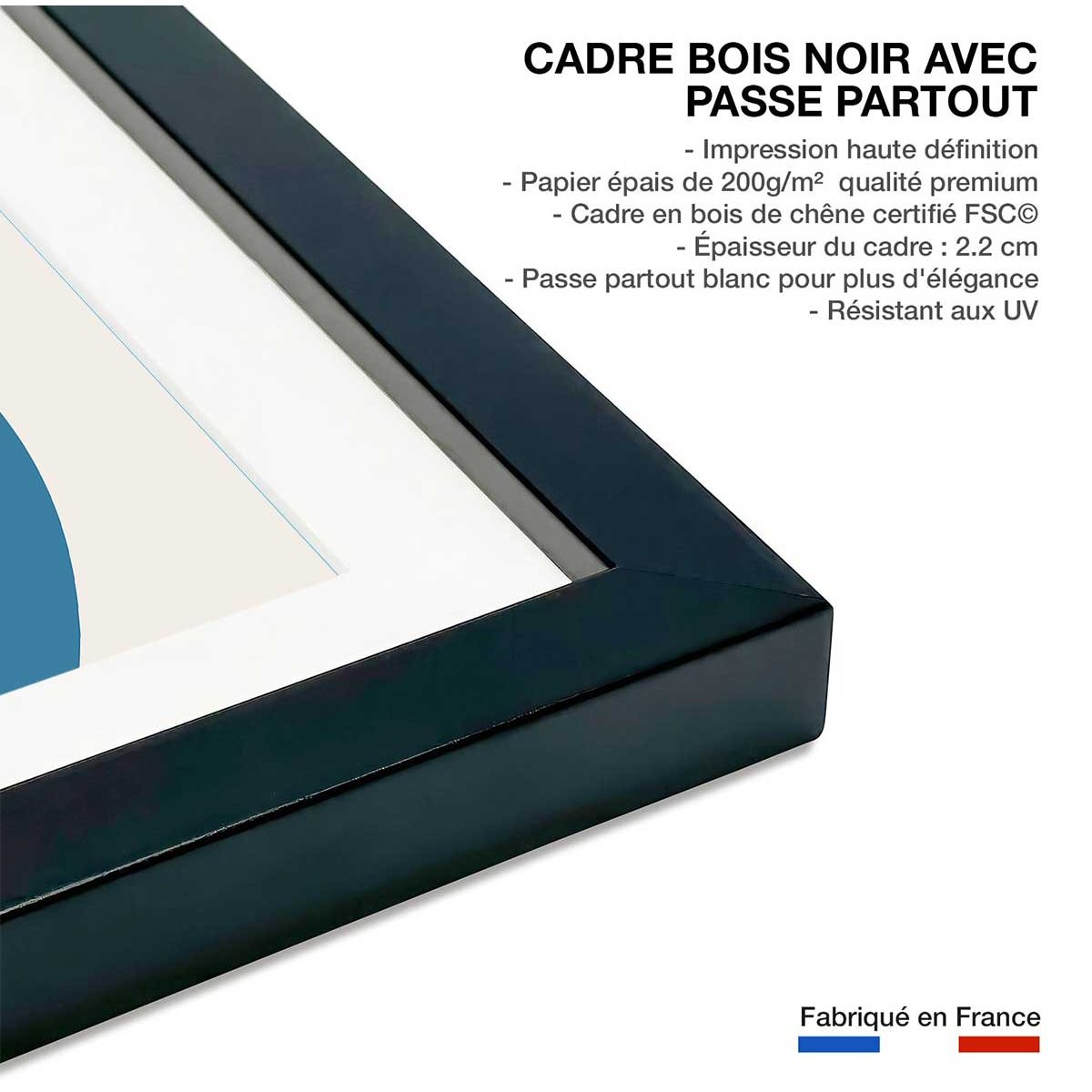 Affiche Bain de soleil affiche + cadre en bois - noir, HEXOA