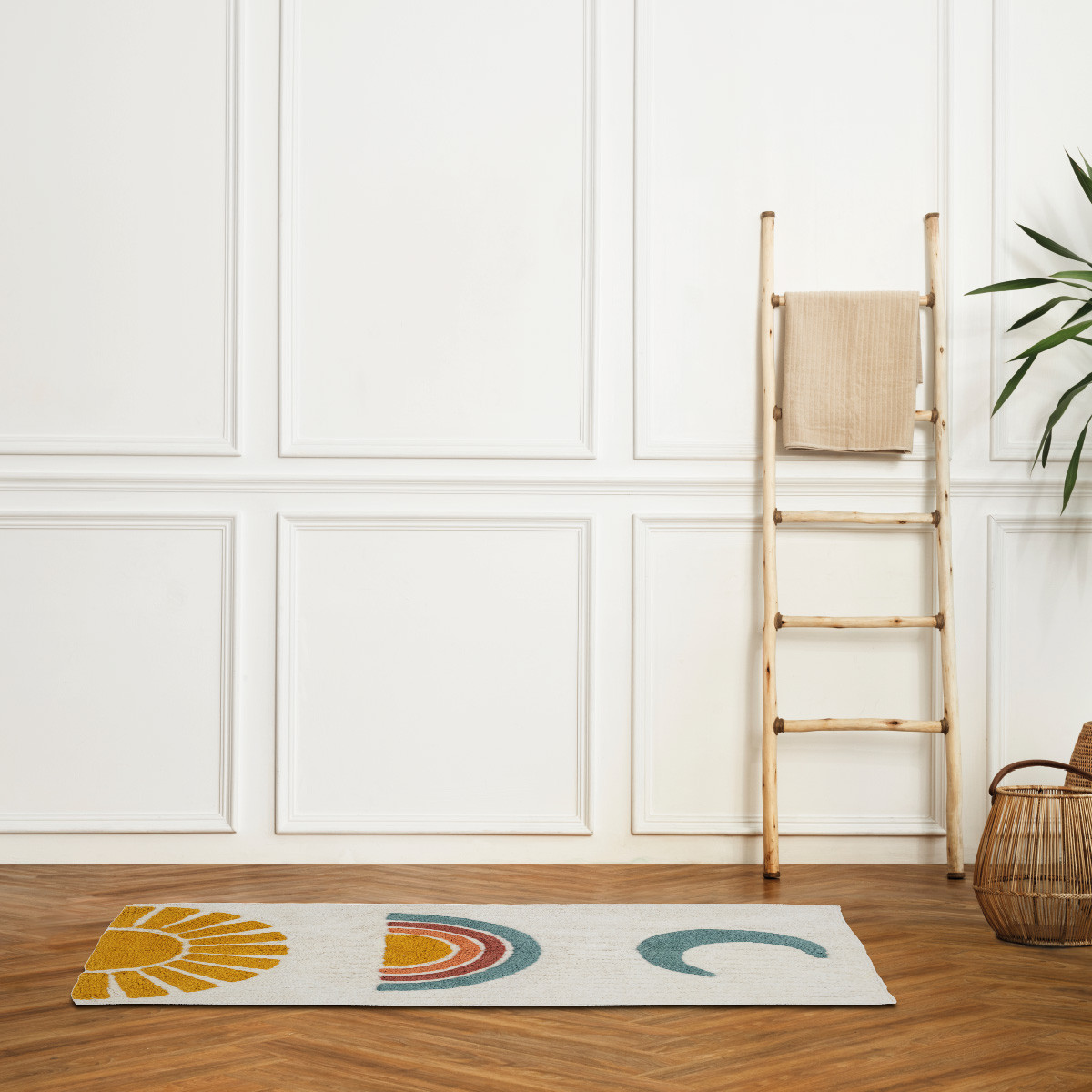 Tapis déco enfant en coton tufté SUNNY blanc, GUY LEVASSEUR