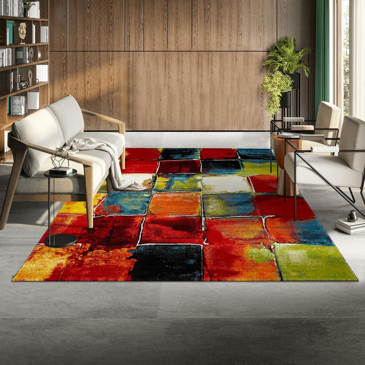 Tapis salon et chambre tissé motif géométrique LYN8 BELO 2 multicolore, UN AMOUR DE TAPIS