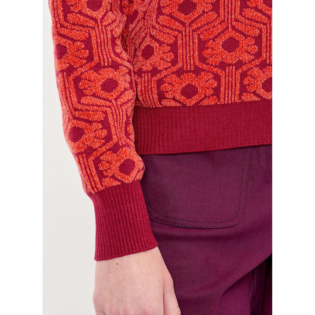 Pull col V maille jacquard ELIODO orange, PRINCESSE NOMADE