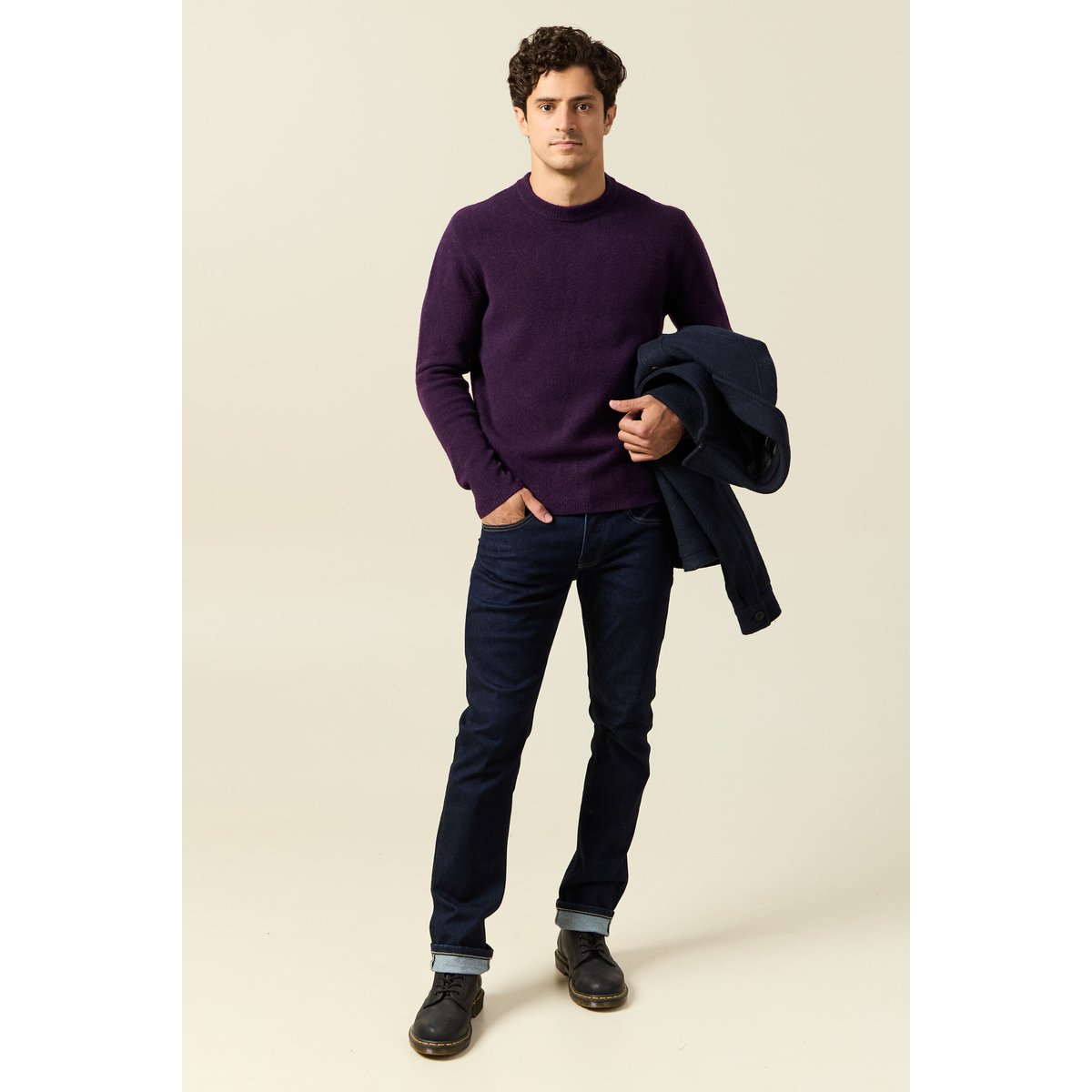 Pull manches longues col rond violet foncé, BONOBO