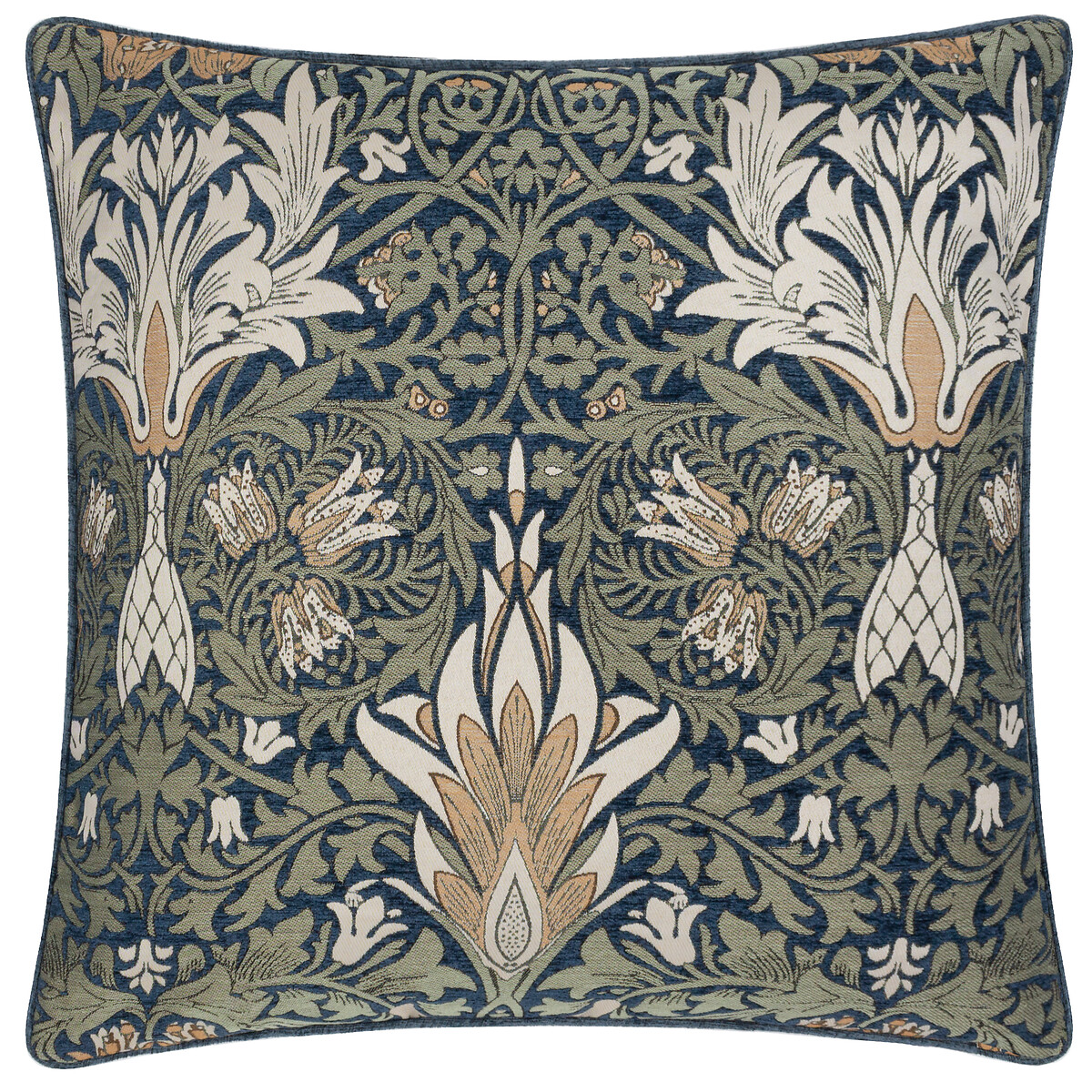 Snakeshead Jacquard Chenille Piped Feather Filled Cushion indigo, MORRIS & CO.