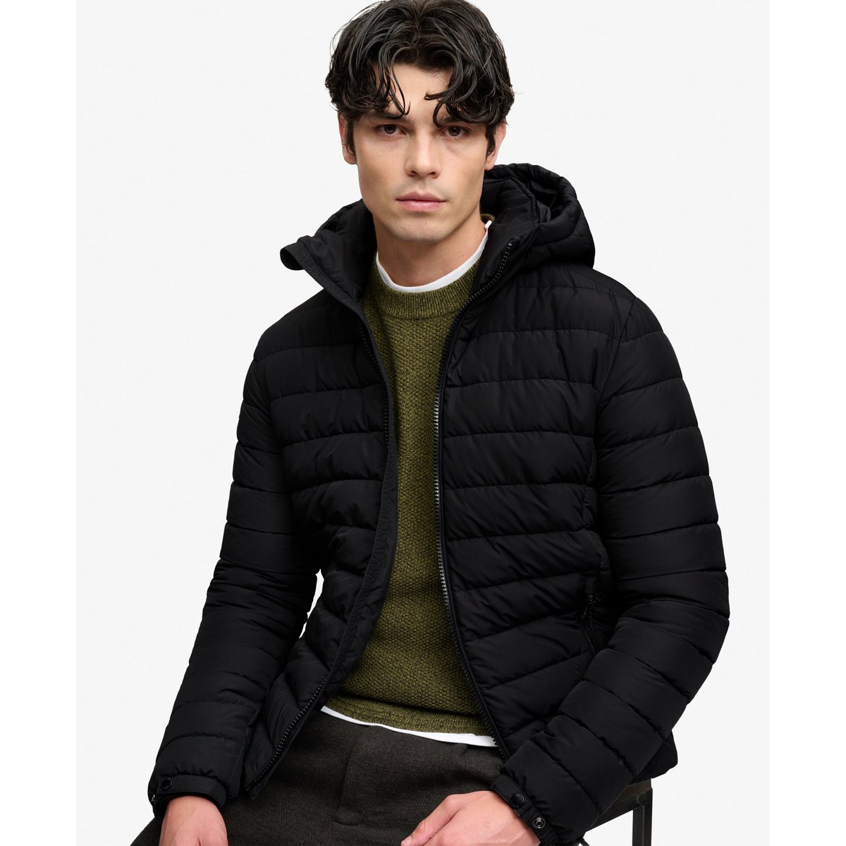 Doudoune Fuji à Capuche Poids Moyen noir de jais, SUPERDRY