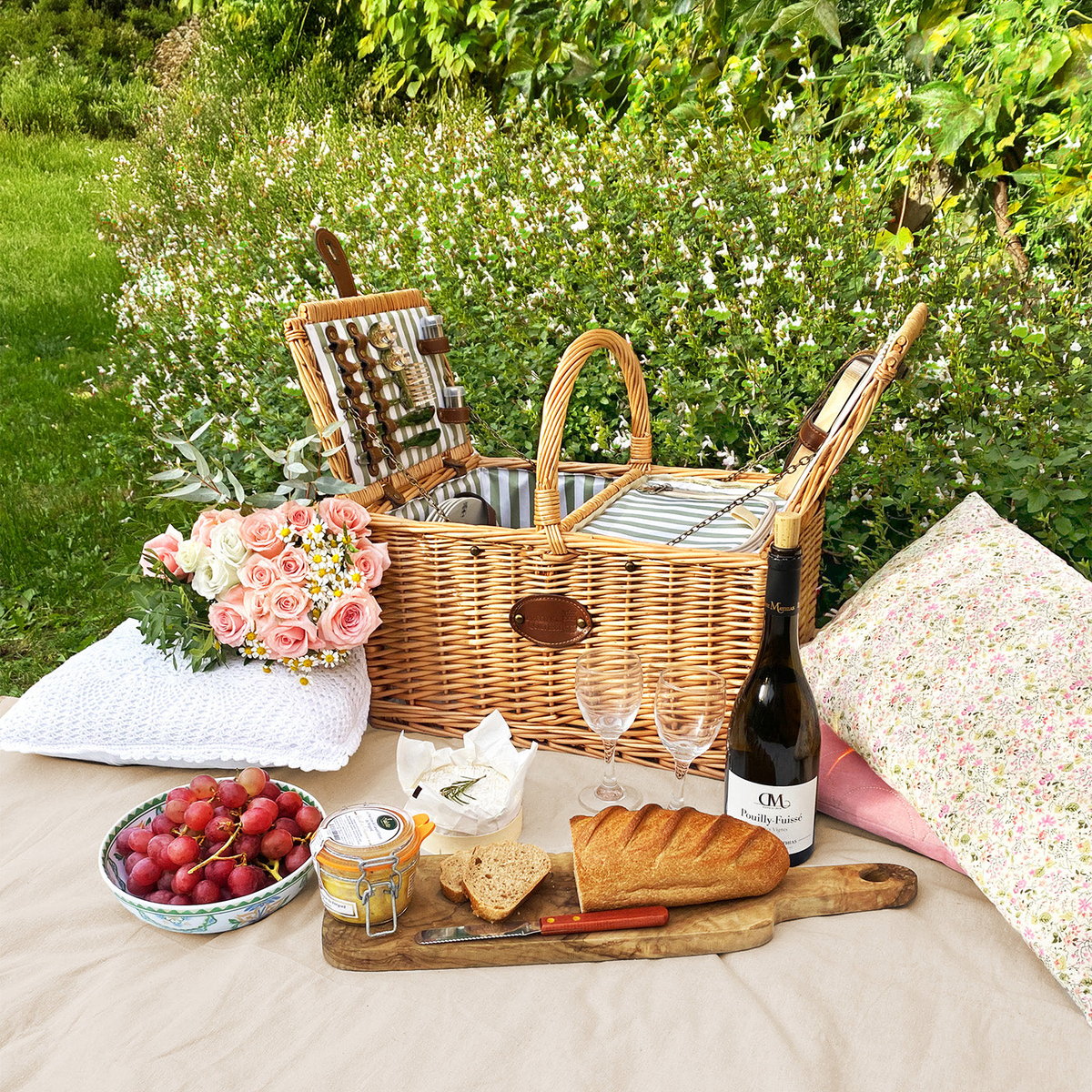 Panier pique-nique SAINT-RÉMY - 4 personnes couleur unique, LES JARDINS DE LA COMTESSE