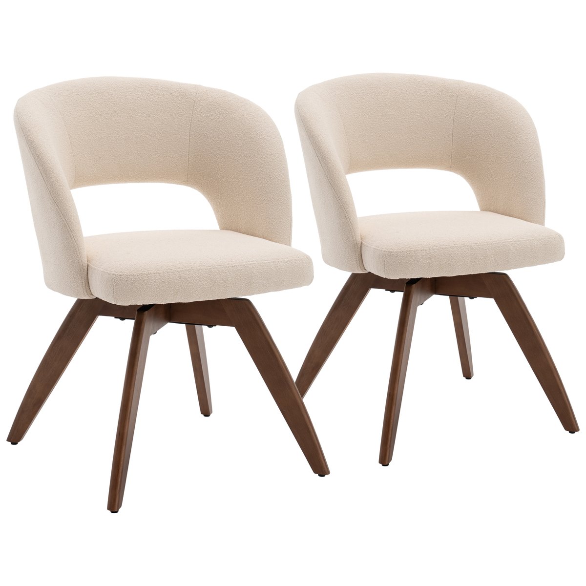 Lot de 2 chaises en bois et tissu boucle, HOLLY beige, bois foncé, HAPPY GARDEN