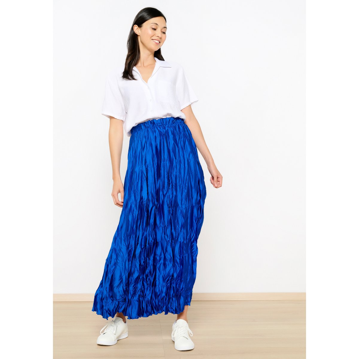 Jupe longue en satin bleu electrique, LOLALIZA
