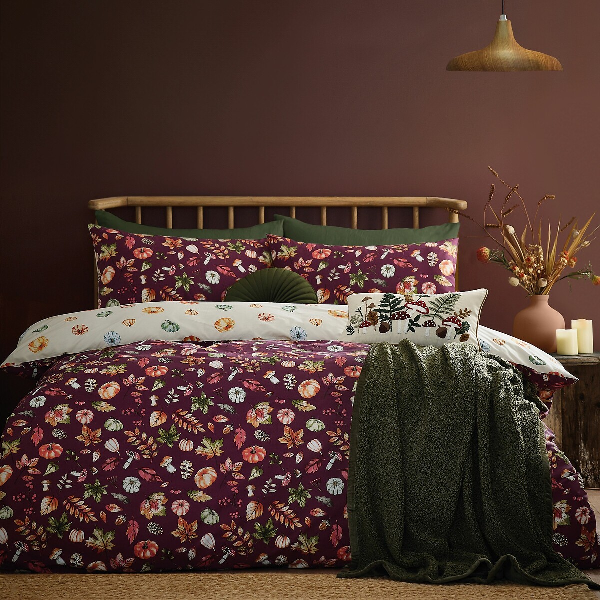 Autumn Pumpkins Reversible Duvet Cover and Pillowcase Set plum, CATHERINE LANSFIELD
