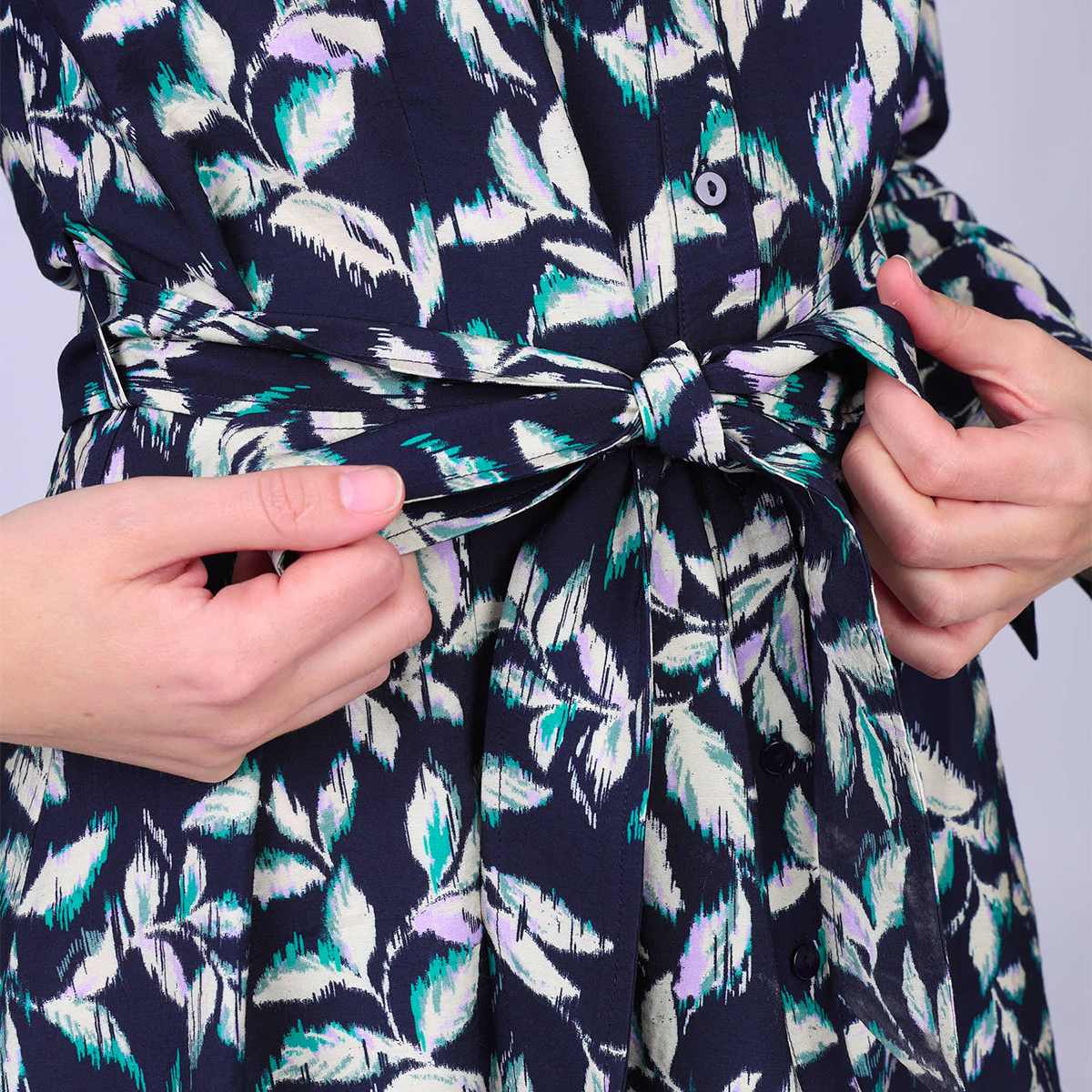 Robe mini imprimée bleu marine, MISE AU GREEN