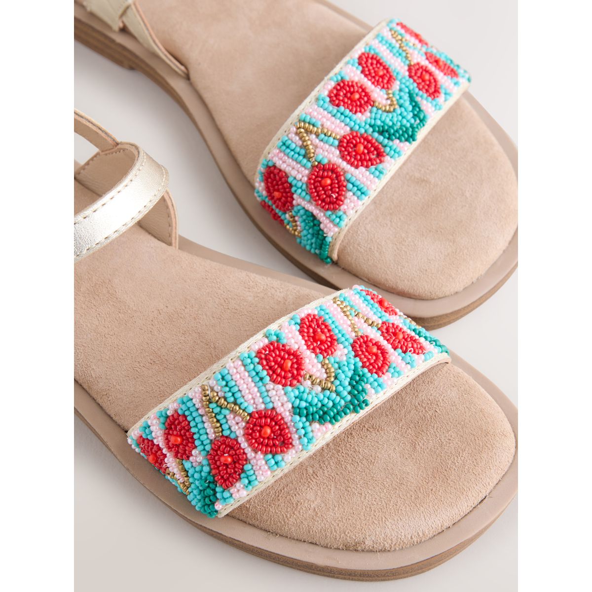 Sandales en cuir à perles cerise multiple, NEXT