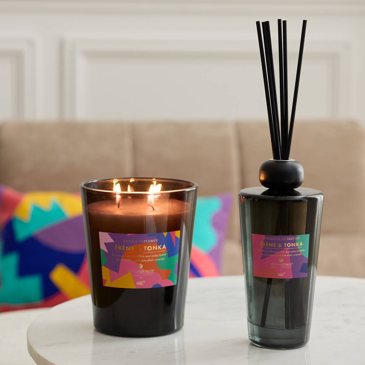 Bougie parfumée ronde en verre G&L noir, ATMOSPHERA