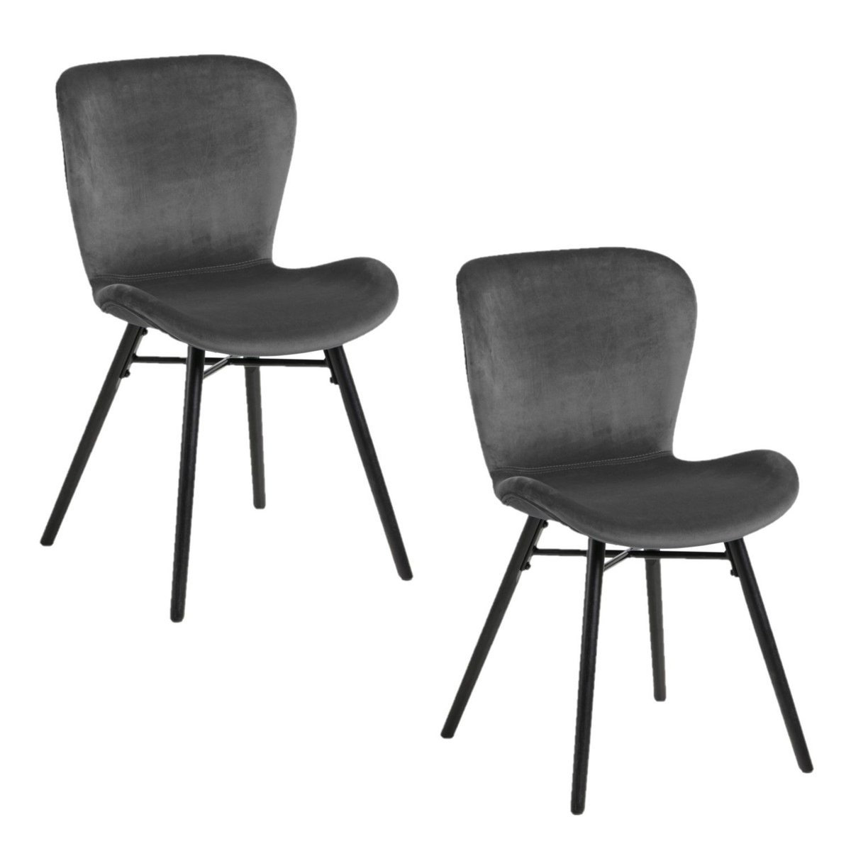 Lot de 2 chaises en velours et bois design moderne LUCIE gris, TOILINUX