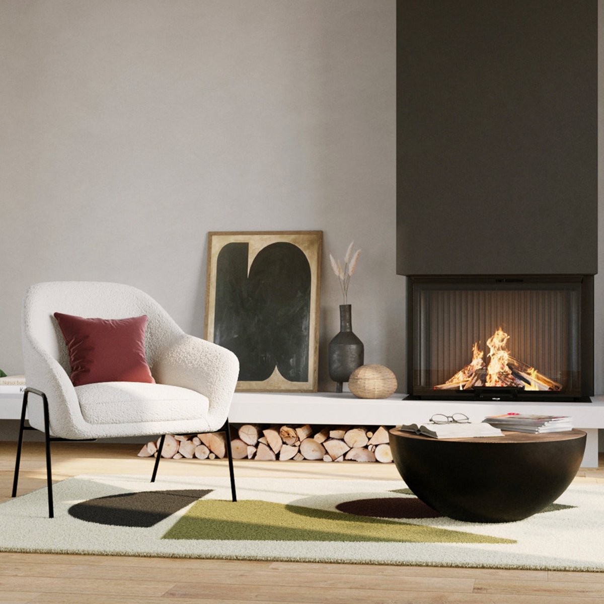 Fauteuil effet laine bouclette - AUBIN blanc, MAISON PAVANE