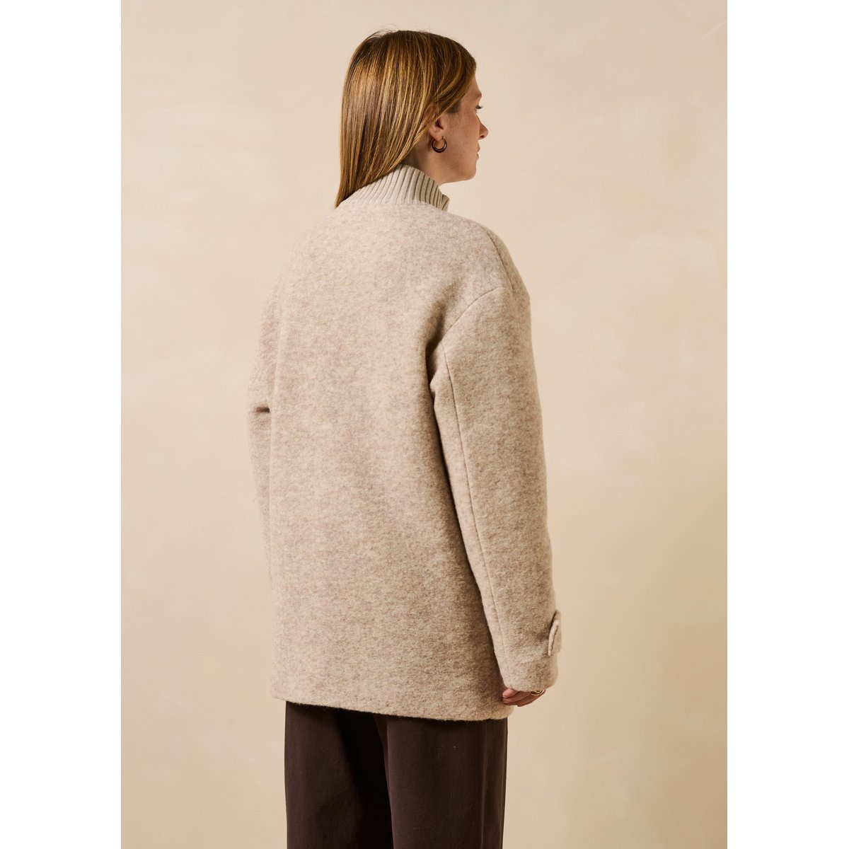 Manteau 3/4 doublé en laine mélangée ecru chine, LA FEE MARABOUTEE