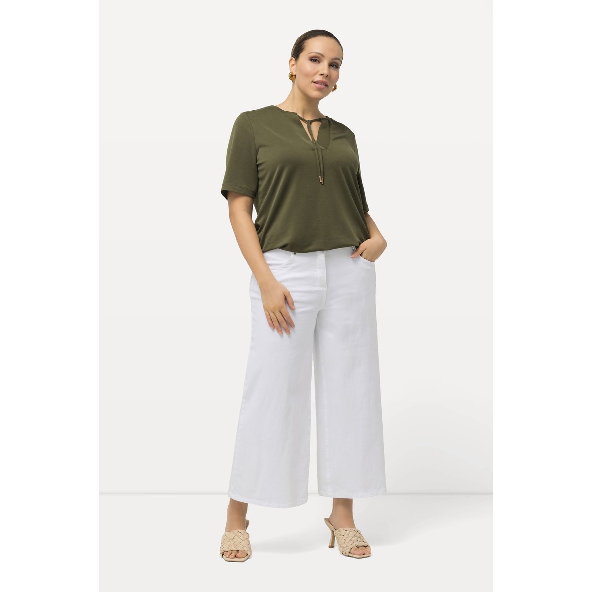 Jupe-culotte en jean. Coupe Marlene à jambe blanc neige, ULLA POPKEN