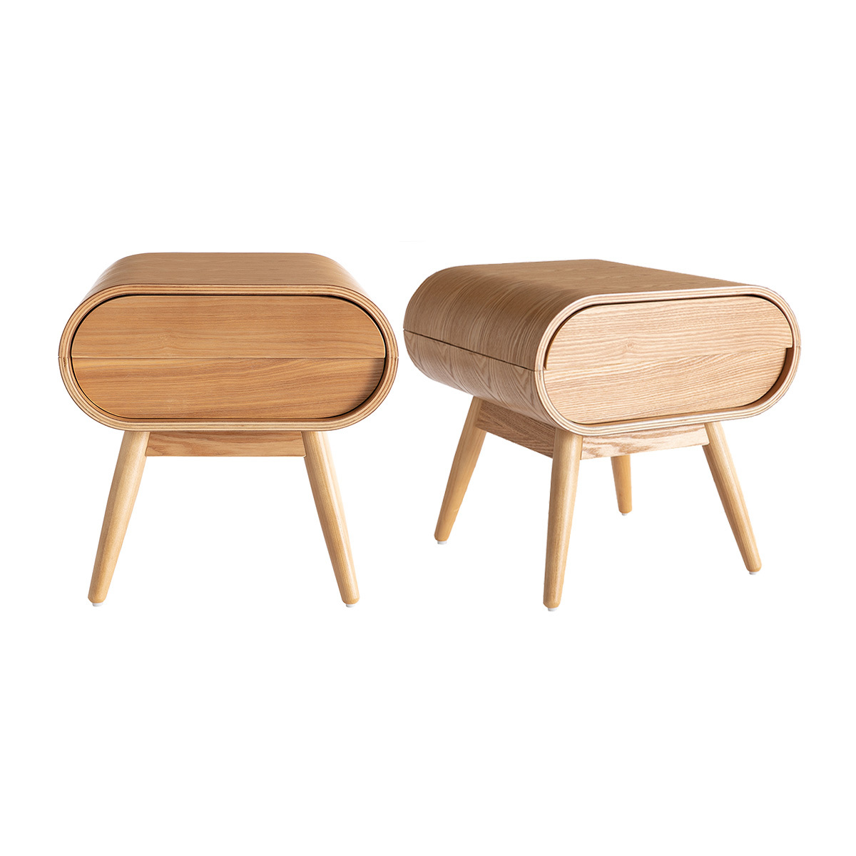 Table de chevet avec tiroir vintage bois clair (lot de 2) BJORG frêne, MILIBOO