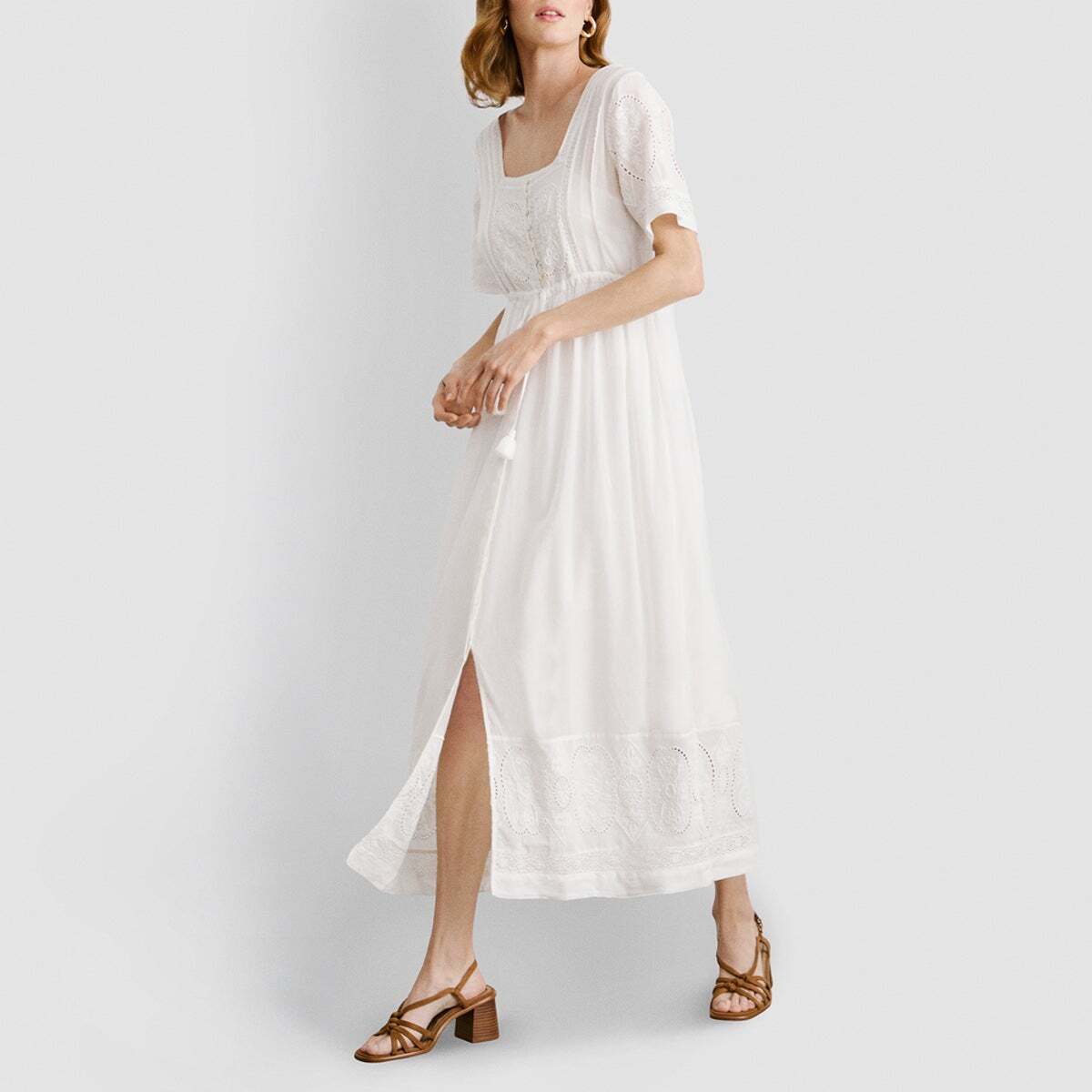 Robe Midi Avec Détails Brodés blanche mousse, PEPE JEANS