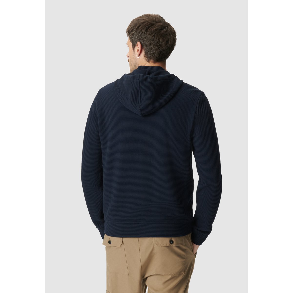 Cardigan coton bio maille Ottoman à capuche bleu marine, IKKS
