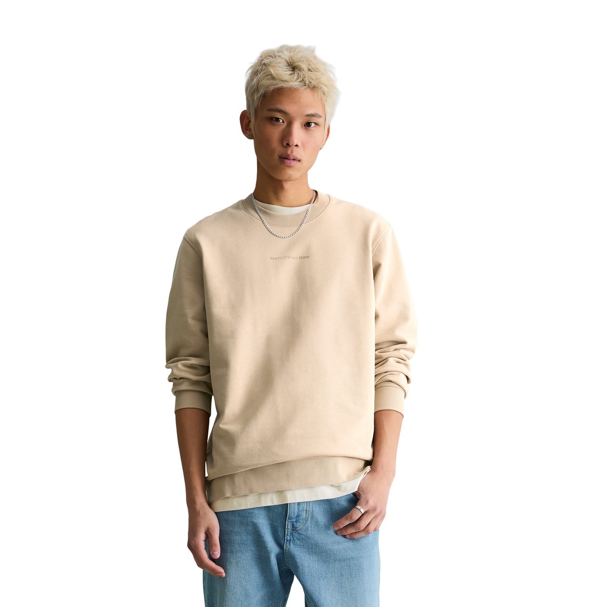 Sweat-shirt DfC régulier en sweat doux en coton bio beige, MARC O’POLO DENIM