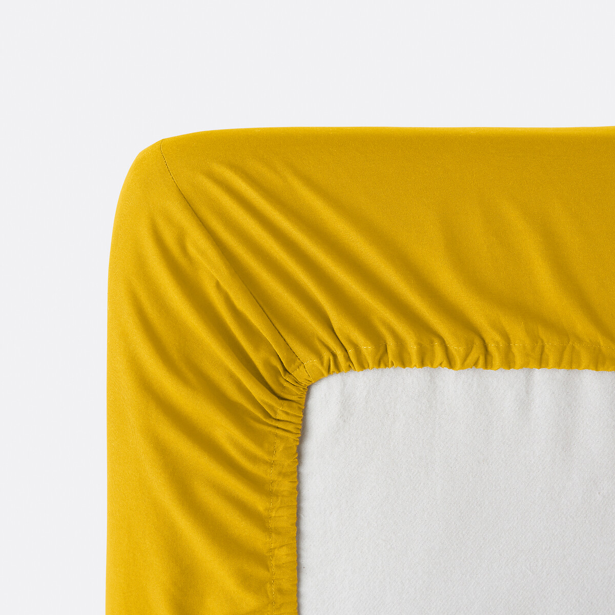 Drap housse uni coton lavé bonnet 30cm, Scenario jaune tournesol, LA REDOUTE INTERIEURS