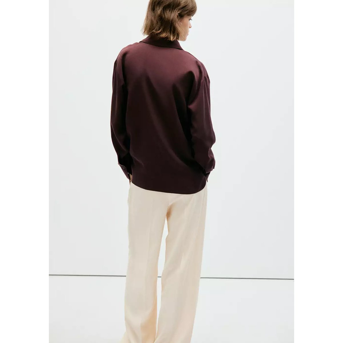 Chemise droite en lyocell marron, MANGO